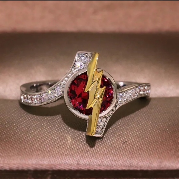 Flash Gordon Lightning Ring Novelty Engagement Promise Birthday Red Gold Silver - Picture 10 of 11